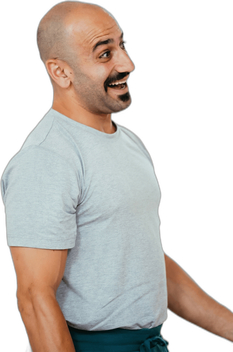 Joe smiling in profile.